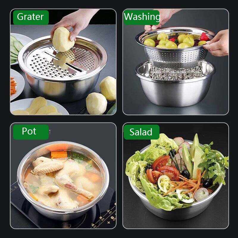 Zöldségszeletelő Ételek Lefolyó kosár Rozsdamentes acél Gyümölcsök Zöldségreszelő salátakészítő Tál mosdó Konyhai tartozékok