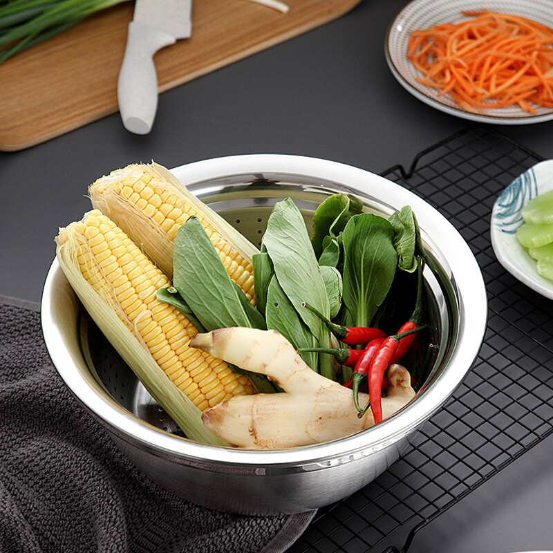 Zöldségszeletelő Ételek Lefolyó kosár Rozsdamentes acél Gyümölcsök Zöldségreszelő salátakészítő Tál mosdó Konyhai tartozékok