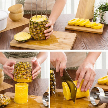 Резачка за плодове, резене на ананас, белачка, нож, кухненски инструмент за плодове, белачка за ананас, лесно устройство за рязане на резени, кухненски инструмент от неръждаема стомана