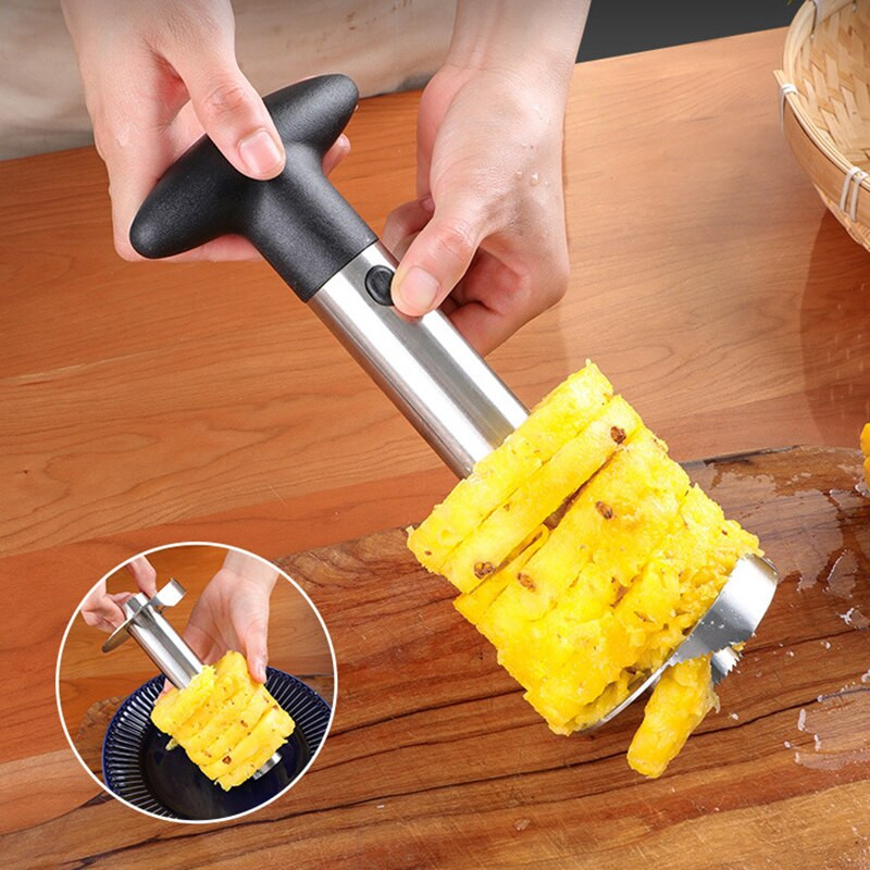 Rozsdamentes acél gyümölcs-ananászmag szeletelő Hámozó Vágó Szeletelő Ananászszeletelő Gyümölcskés Ananászvágó Konyhai kütyü