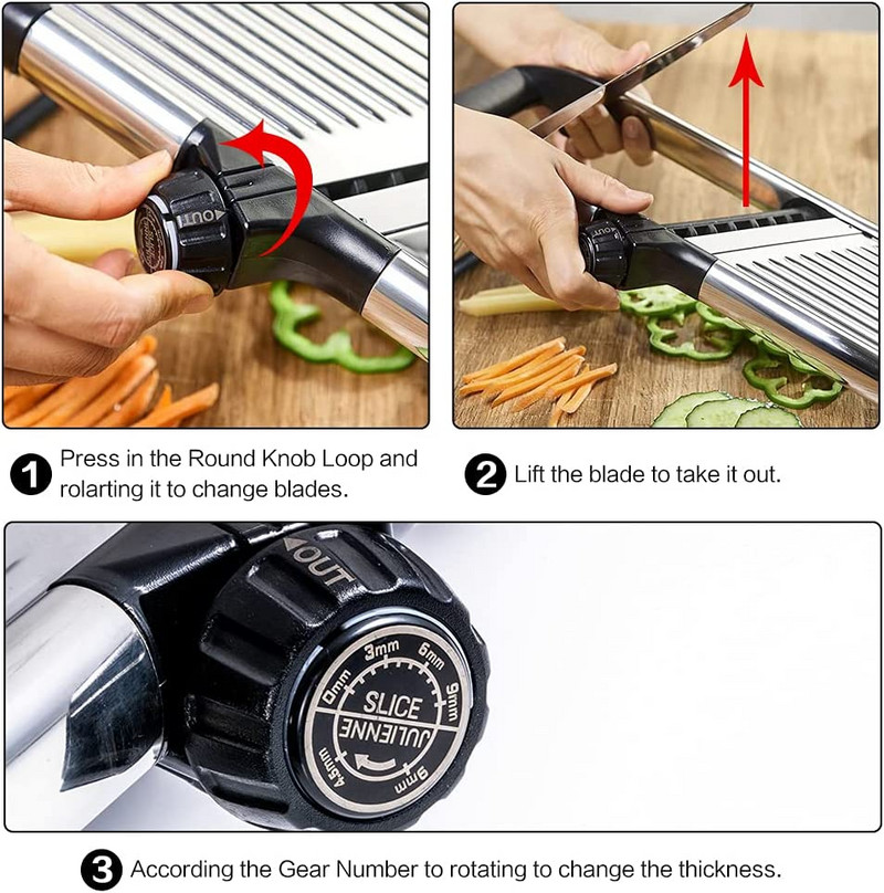 304 Rozsdamentes Mandoline Professzionális Zöldségszeletelő Állítható Zöldségreszelő pengékkel Konyhai tartozékok