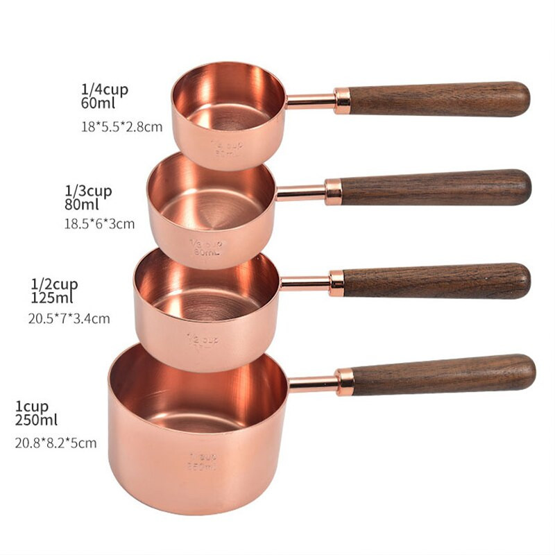 Σετ μεζούρα από ανοξείδωτο ατσάλι Ξύλινη λαβή ψησίματος Μεζούρα και κουτάλια κουζίνας Κουτάλια μέτρησης Gadgets Φλιτζάνια καφέ
