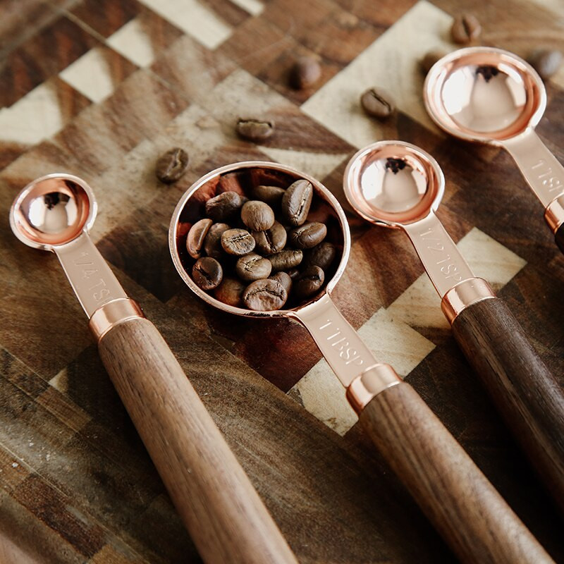 Σετ μεζούρα από ανοξείδωτο ατσάλι Ξύλινη λαβή ψησίματος Μεζούρα και κουτάλια κουζίνας Κουτάλια μέτρησης Gadgets Φλιτζάνια καφέ