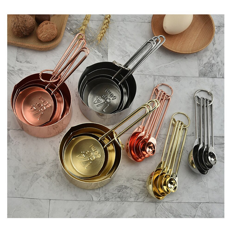 8 ΤΕΜ. Ροζ χρυσό Φλιτζάνια Μεζούρα Σετ κουτάλια από ανοξείδωτο ατσάλι Κουτάλια ψησίματος τσαγιού καφέ Εργαλεία μέτρησης Αξεσουάρ κουζίνας