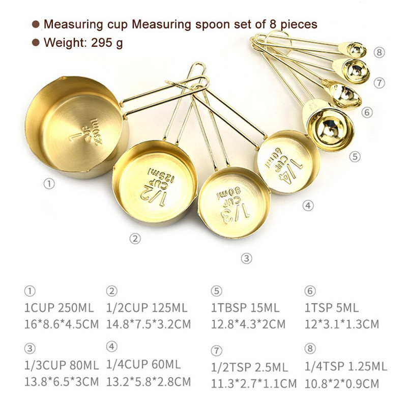 8 ΤΕΜ. Ροζ χρυσό Φλιτζάνια Μεζούρα Σετ κουτάλια από ανοξείδωτο ατσάλι Κουτάλια ψησίματος τσαγιού καφέ Εργαλεία μέτρησης Αξεσουάρ κουζίνας
