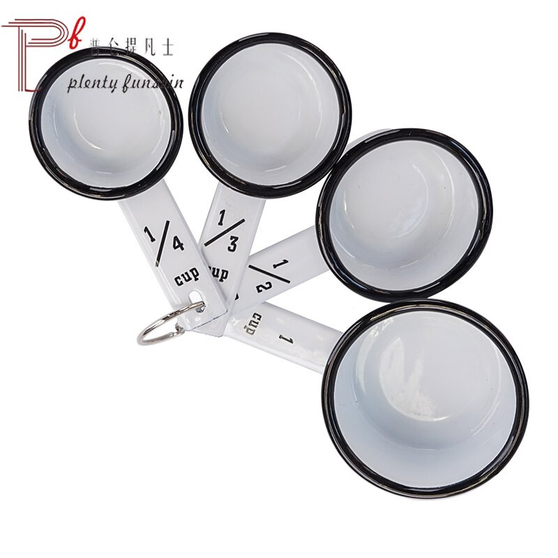 Παλιό στυλ σμάλτο καφέ σκανδιναβικό κλασικό κόκκινο άκρο μαύρη άκρη μεζούρα κουτάλι καφέ κουτάλι ψησίματος εργαλείο κουτάλι ζυγαριάς κουτάλι