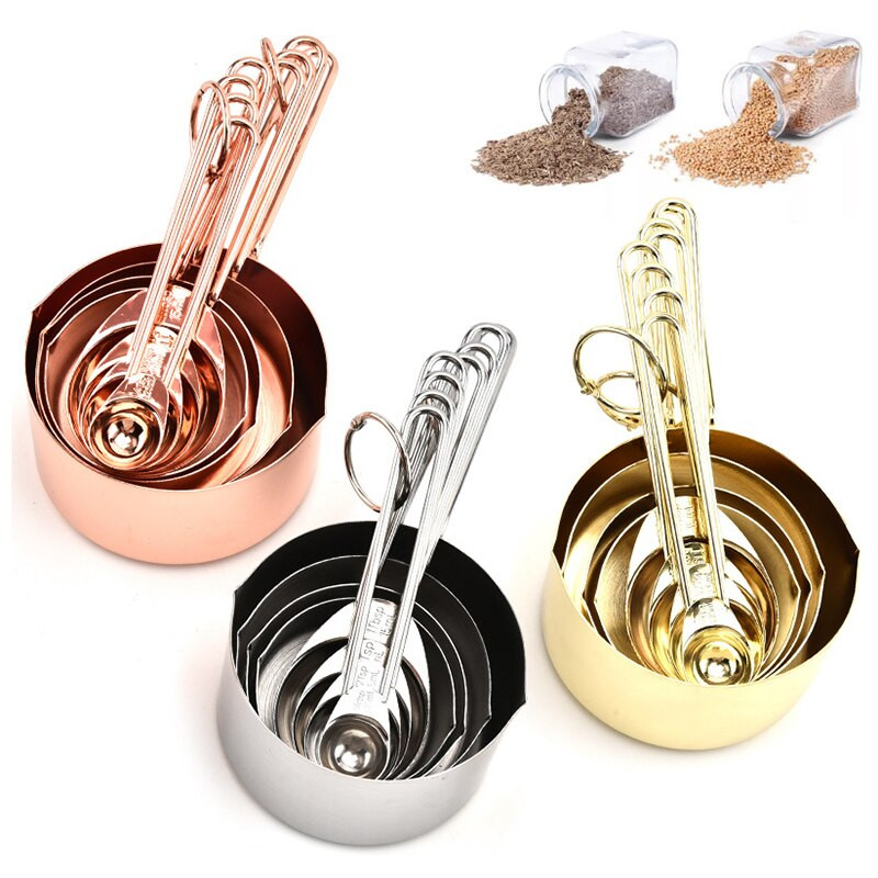 UPORS 4/8Pcs Μεζούρα και κουτάλια από ανοξείδωτο χάλυβα Μαγειρικά σκεύη με μέτρηση για ξηρά και υγρά υλικά