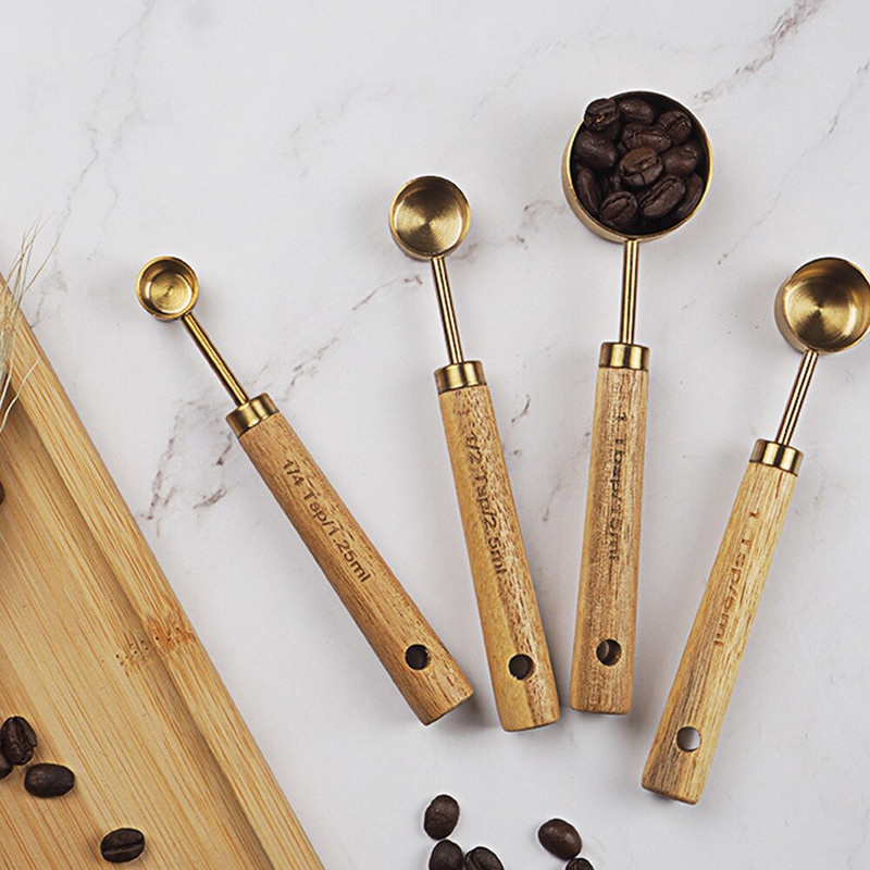 Κουτάλι μέτρησης Ξύλινη λαβή από ανοξείδωτο χάλυβα Μεζούρα και κουτάλια με ζυγαριά στοιβαζόμενες κουταλιές της σούπας Εργαλείο ψησίματος κουζίνας