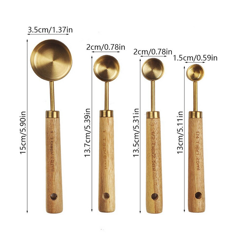 Κουτάλι μέτρησης Ξύλινη λαβή από ανοξείδωτο χάλυβα Μεζούρα και κουτάλια με ζυγαριά στοιβαζόμενες κουταλιές της σούπας Εργαλείο ψησίματος κουζίνας