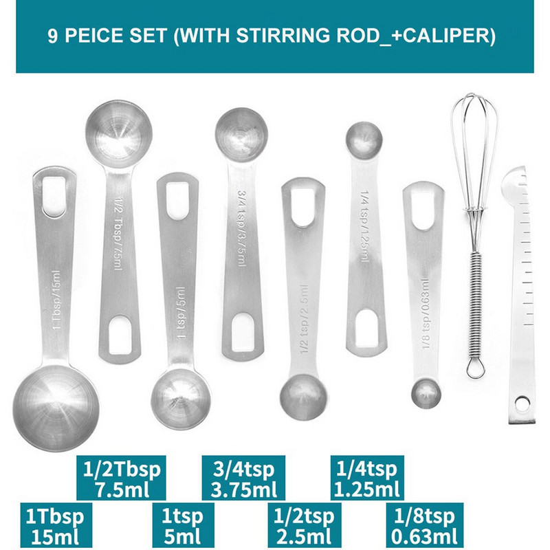 304 Ανοξείδωτο Σετ Μεζούρα Κουτάλια 18/8 Ατσάλι βαρέως τύπου μεζούρα για αλεύρι Υγρό καφέ 1/8 1/4 1/2 3/4 κουτ.