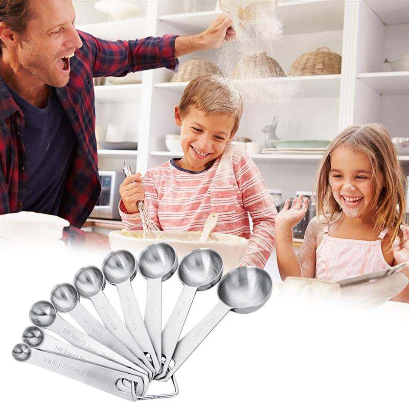 Μεζούρα 9 τμχ/σετ Εργαλεία ψησίματος κουζίνας Ανοξείδωτο ατσάλι Μεζούρα Κουτάλι ψησίματος Μεζούρα κουταλάκι του γλυκού