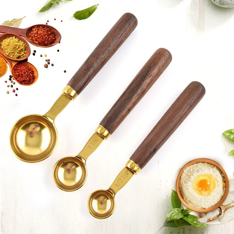 Χρυσά μεζούρα Ξύλινη λαβή Σετ κουταλιών μεζούρα Ζυγαριά κουζίνας Ζυγαριά κουζίνας Εργαλεία μαγειρέματος