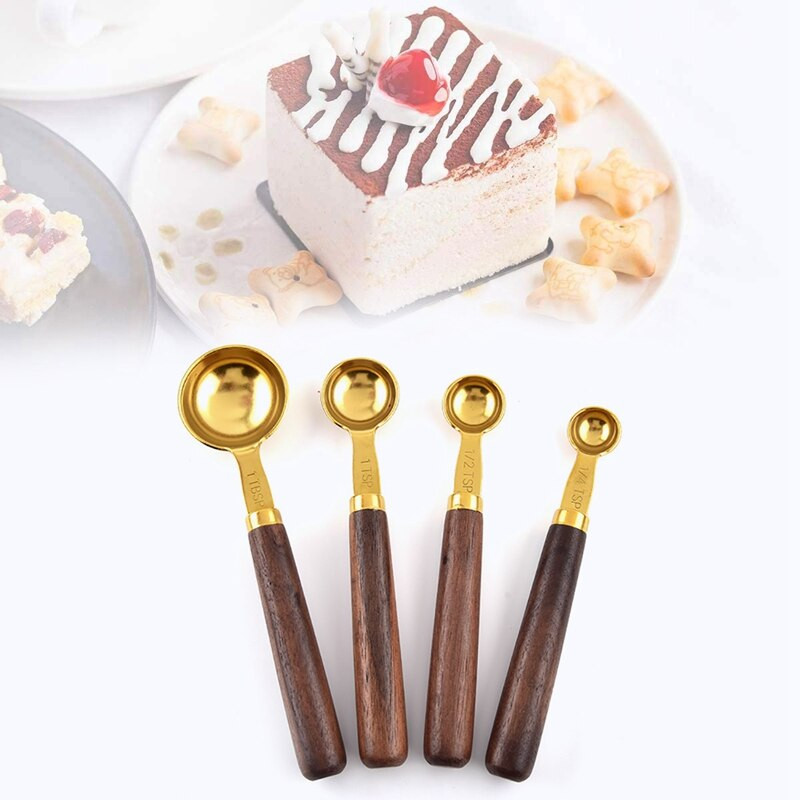 Χρυσά μεζούρα Ξύλινη λαβή Σετ κουταλιών μεζούρα Ζυγαριά κουζίνας Ζυγαριά κουζίνας Εργαλεία μαγειρέματος