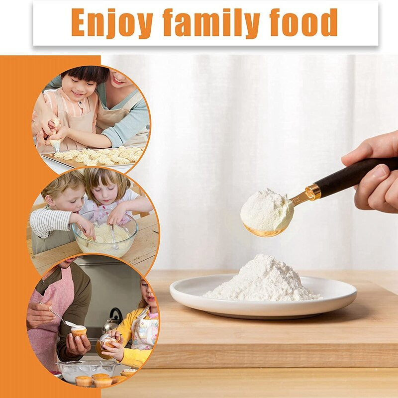 Χρυσά μεζούρα Ξύλινη λαβή Σετ κουταλιών μεζούρα Ζυγαριά κουζίνας Ζυγαριά κουζίνας Εργαλεία μαγειρέματος