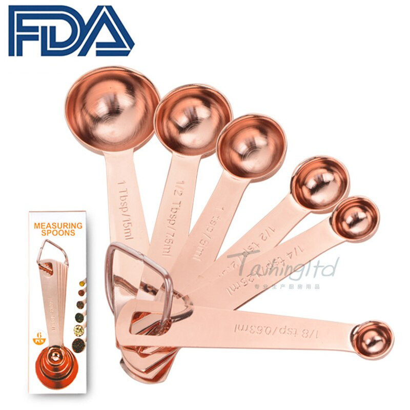 6 τμχ/σετ Ροζ επιχρυσωμένο κουτάλια μεζούρα από ανοξείδωτο ατσάλι ψησίματος τσαγιού καφέ κουζίνα κουταλάκια του γλυκού κουταλιές της σούπας εργαλείο μέτρησης