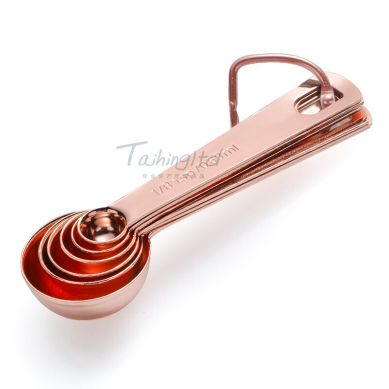 6 τμχ/σετ Ροζ επιχρυσωμένο κουτάλια μεζούρα από ανοξείδωτο ατσάλι ψησίματος τσαγιού καφέ κουζίνα κουταλάκια του γλυκού κουταλιές της σούπας εργαλείο μέτρησης