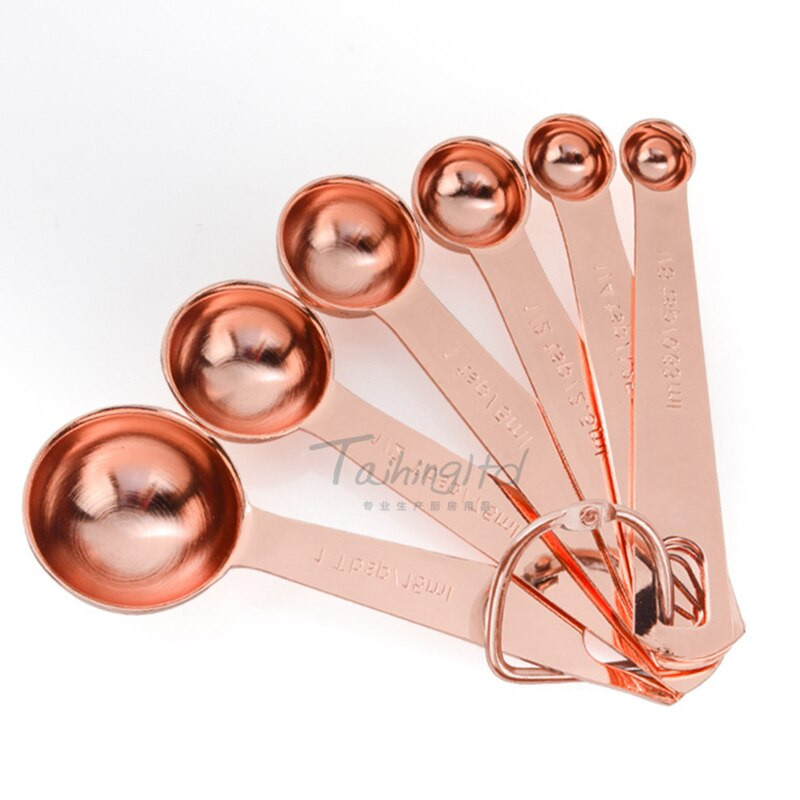 6 τμχ/σετ Ροζ επιχρυσωμένο κουτάλια μεζούρα από ανοξείδωτο ατσάλι ψησίματος τσαγιού καφέ κουζίνα κουταλάκια του γλυκού κουταλιές της σούπας εργαλείο μέτρησης