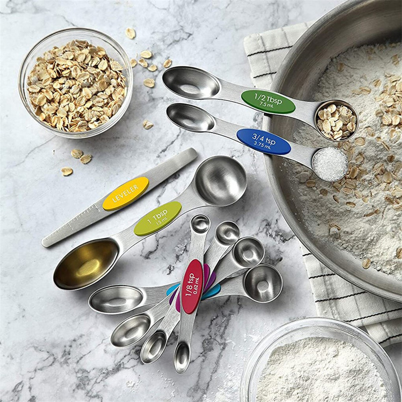 8 τμχ/σετ Μεζούρα μεζούρα από ανοξείδωτο ατσάλι Σετ κουταλιών ζυγαριά ψησίματος Κουτάλι διπλής κεφαλής Μεζούρες μέτρησης Εργαλείο κουζίνας μεζούρα