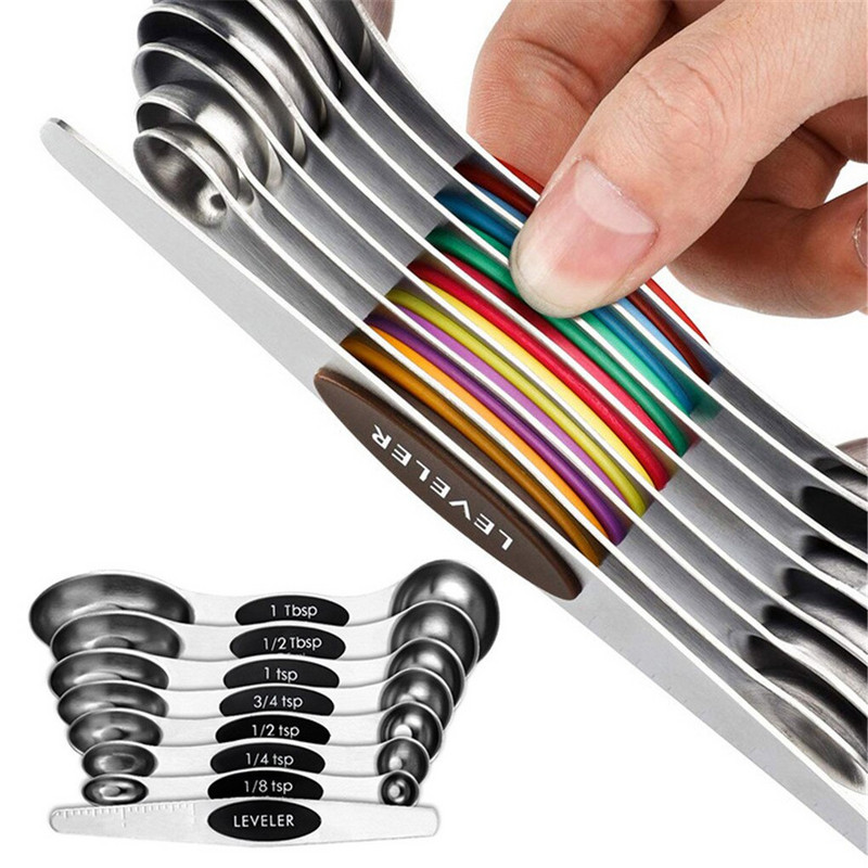 8 τμχ/σετ Μεζούρα μεζούρα από ανοξείδωτο ατσάλι Σετ κουταλιών ζυγαριά ψησίματος Κουτάλι διπλής κεφαλής Μεζούρες μέτρησης Εργαλείο κουζίνας μεζούρα