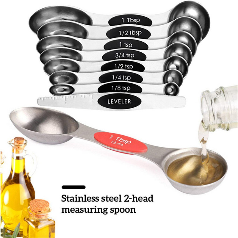 8 τμχ/σετ Μεζούρα μεζούρα από ανοξείδωτο ατσάλι Σετ κουταλιών ζυγαριά ψησίματος Κουτάλι διπλής κεφαλής Μεζούρες μέτρησης Εργαλείο κουζίνας μεζούρα