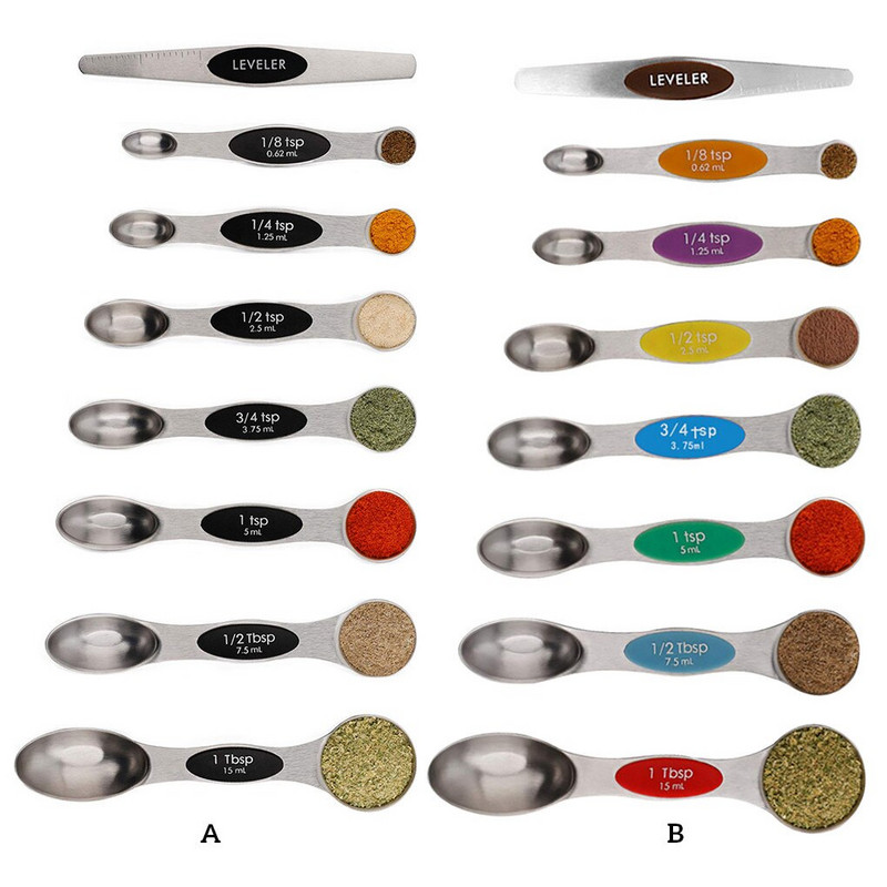 8 τμχ/σετ Μεζούρα μεζούρα από ανοξείδωτο ατσάλι Σετ κουταλιών ζυγαριά ψησίματος Κουτάλι διπλής κεφαλής Μεζούρες μέτρησης Εργαλείο κουζίνας μεζούρα