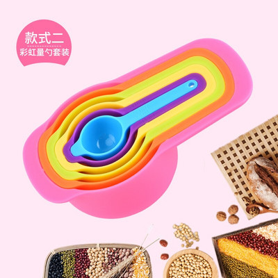 6 τμχ/σετ μεζούρα κουζίνας με ζυγαριά χρώματος ουράνιου τόξου στοιβαζόμενος συνδυασμός μεζούρα αξεσουάρ κουζίνας εργαλεία ψησίματος