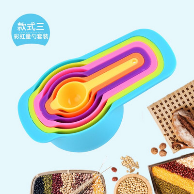 6 τμχ/σετ μεζούρα κουζίνας με ζυγαριά χρώματος ουράνιου τόξου στοιβαζόμενος συνδυασμός μεζούρα αξεσουάρ κουζίνας εργαλεία ψησίματος