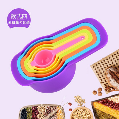 6 τμχ/σετ μεζούρα κουζίνας με ζυγαριά χρώματος ουράνιου τόξου στοιβαζόμενος συνδυασμός μεζούρα αξεσουάρ κουζίνας εργαλεία ψησίματος