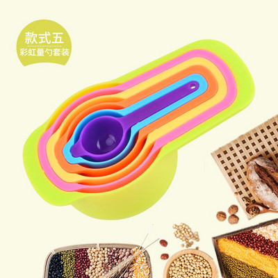 6 τμχ/σετ μεζούρα κουζίνας με ζυγαριά χρώματος ουράνιου τόξου στοιβαζόμενος συνδυασμός μεζούρα αξεσουάρ κουζίνας εργαλεία ψησίματος