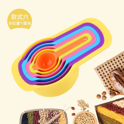 6 τμχ/σετ μεζούρα κουζίνας με ζυγαριά χρώματος ουράνιου τόξου στοιβαζόμενος συνδυασμός μεζούρα αξεσουάρ κουζίνας εργαλεία ψησίματος