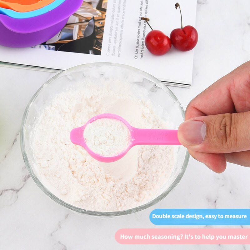 6 τμχ/σετ μεζούρα κουζίνας με ζυγαριά χρώματος ουράνιου τόξου στοιβαζόμενος συνδυασμός μεζούρα αξεσουάρ κουζίνας εργαλεία ψησίματος