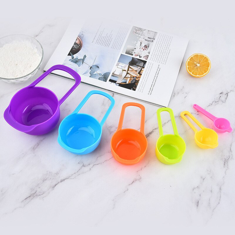 6 τμχ/σετ μεζούρα κουζίνας με ζυγαριά χρώματος ουράνιου τόξου στοιβαζόμενος συνδυασμός μεζούρα αξεσουάρ κουζίνας εργαλεία ψησίματος