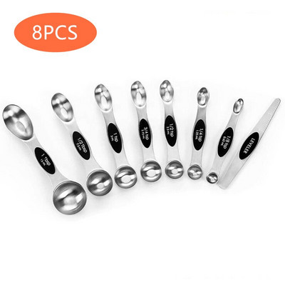 8 ΤΕΜ από ανοξείδωτο χάλυβα διπλής κεφαλής Μεζούρες με ζυγαριά Καρύκευμα Ζάχαρη Αλάτι Πιπέρι Φασόλια Αξεσουάρ εργαλείων κουζίνας μαγειρικής