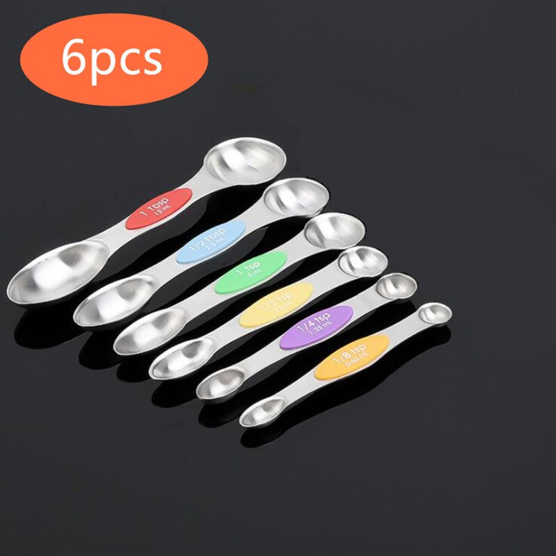 8 ΤΕΜ από ανοξείδωτο χάλυβα διπλής κεφαλής Μεζούρες με ζυγαριά Καρύκευμα Ζάχαρη Αλάτι Πιπέρι Φασόλια Αξεσουάρ εργαλείων κουζίνας μαγειρικής