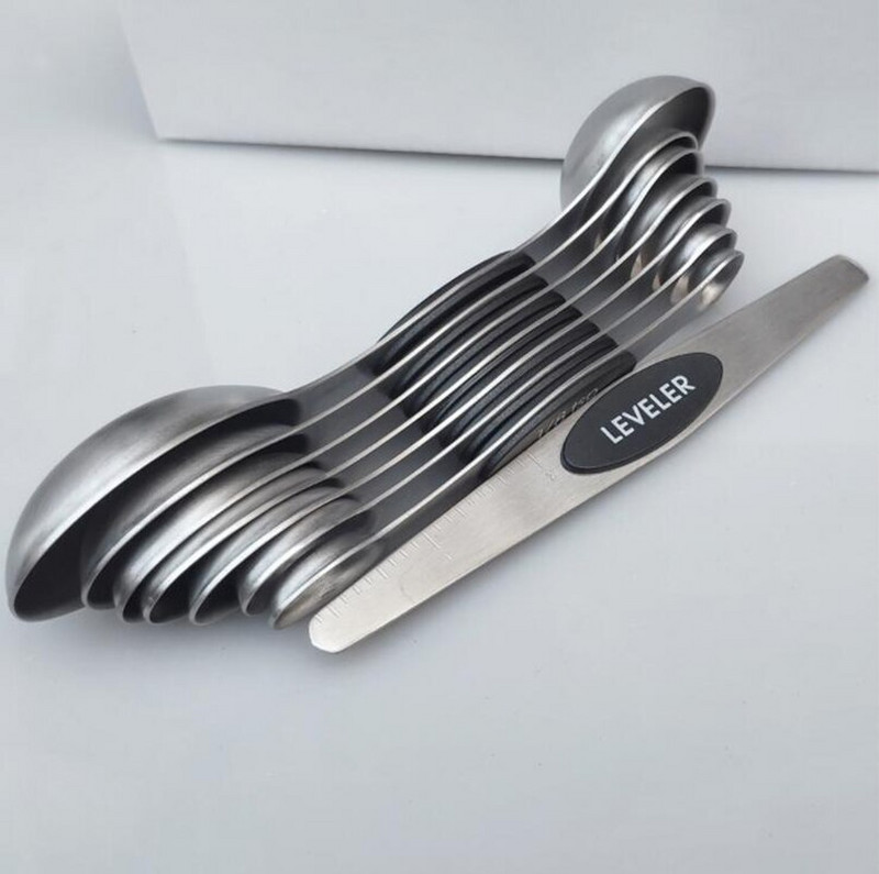 8 ΤΕΜ από ανοξείδωτο χάλυβα διπλής κεφαλής Μεζούρες με ζυγαριά Καρύκευμα Ζάχαρη Αλάτι Πιπέρι Φασόλια Αξεσουάρ εργαλείων κουζίνας μαγειρικής