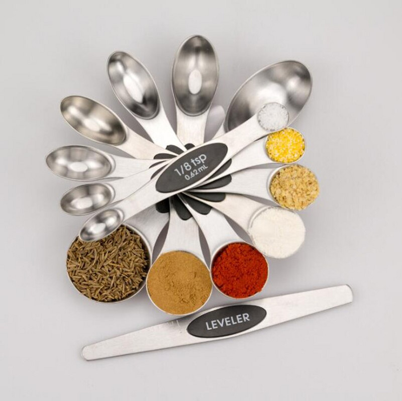 8 ΤΕΜ από ανοξείδωτο χάλυβα διπλής κεφαλής Μεζούρες με ζυγαριά Καρύκευμα Ζάχαρη Αλάτι Πιπέρι Φασόλια Αξεσουάρ εργαλείων κουζίνας μαγειρικής