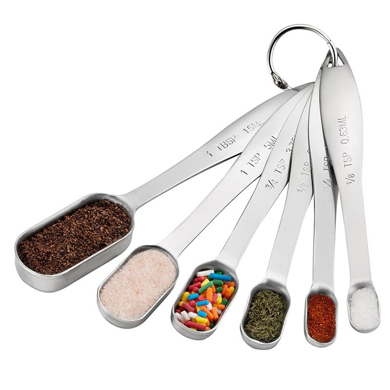 6 τμχ Σετ μεζούρα από ανοξείδωτο ατσάλι, μπαχαρικά, ζάχαρη σε σκόνη, κουτάλια μεζούρα, κουταλιά της σούπας για το μαγείρεμα της κουζίνας