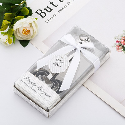 10 σετ=40 τμχ Μπομπονιέρες γάμου Love από Simply Elegant μεζούρα από ανοξείδωτο ατσάλι σε σχήμα καρδιάς σε λευκό κουτί δώρου Δωρεάν αποστολή