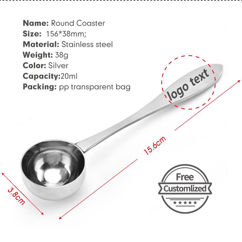 Ορτύκια Δωρεάν αποστολή Αλουμινίου υψηλής ποιότητας λαβή για σέσουλα καφέ μέτρηση κουταλιού κόκκων καφέ προσαρμοσμένη με το κείμενό σας Δωρεάν