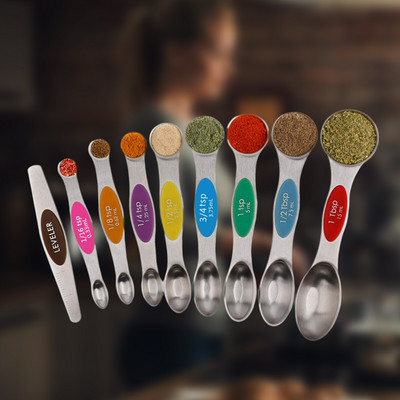 9 τμχ μαγνητικά μεζούρα από ανοξείδωτο ατσάλι Κουταλάκι διπλής όψης για εργαλεία μέτρησης αλατιού ζάχαρης