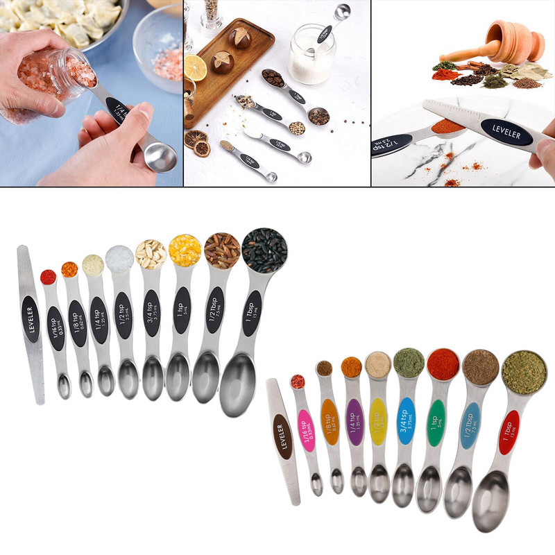 9 τμχ μαγνητικά μεζούρα από ανοξείδωτο ατσάλι Κουταλάκι διπλής όψης για εργαλεία μέτρησης αλατιού ζάχαρης