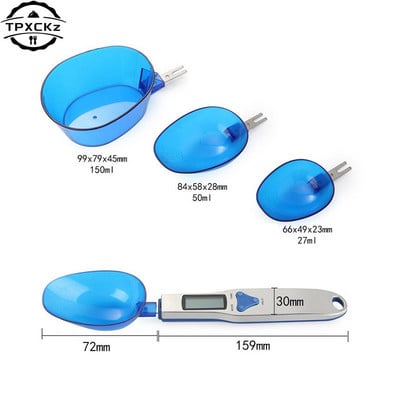 Skaitmeninės svarstyklių svarstyklės LCD ekranas Virtuvinės šaukšto svarstyklės 300–500 g/0,1 g elektroninės matavimo šaukšto svarstyklės su 3 nuimamais svėrimo elementais