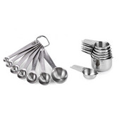 Σετ HOT-2 από ανοξείδωτο χάλυβα στοιβαζόμενα κουτάλια μέτρησης για ξηρά και υγρά συστατικά με χαραγμένη σήμανση, 1 σετ με αποσπώμενο δακτύλιο Ho