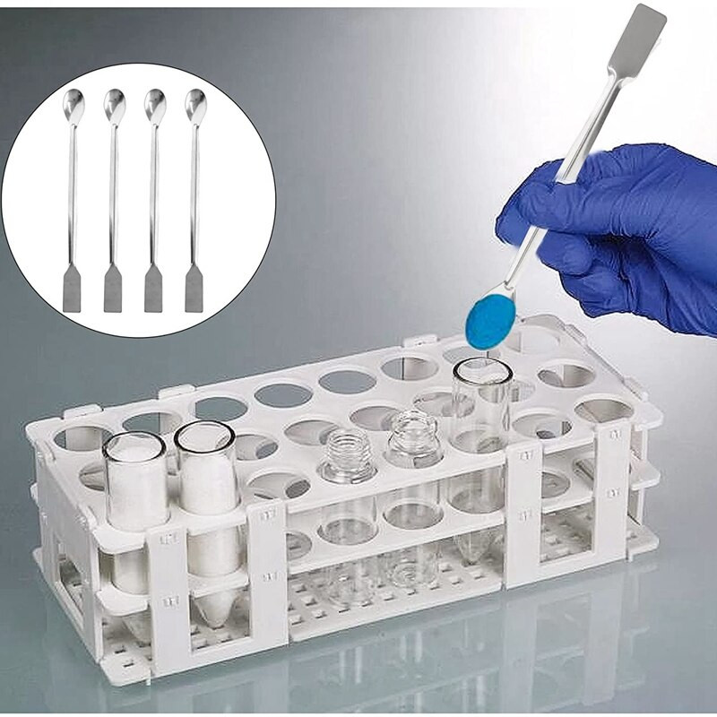 Rozsdamentes acél laboratóriumi kanál 10 db, kétvégű laboratóriumi kanál mini laboratóriumi spatula reagens mintavételhez, keverés méréshez
