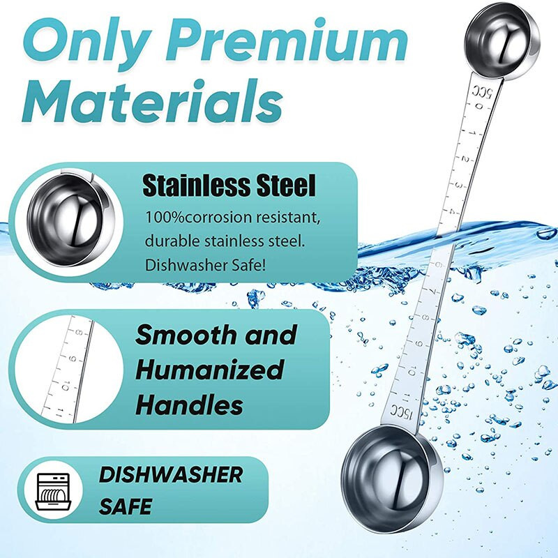 2 τεμάχια μεζούρες καφέ με τσιμπούρι, 1 κουταλιά της σούπας και 1 κουταλάκι του γλυκού μεζούρα καφέ από ανοξείδωτο χάλυβα για καφέ