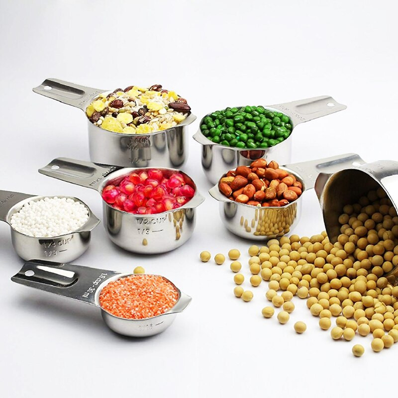 2 szett rozsdamentes acél egymásra rakható mérőkanál száraz és folyékony hozzávalókhoz, maratott, jelöléssel, 1 készlet levehető gyűrűtartóval