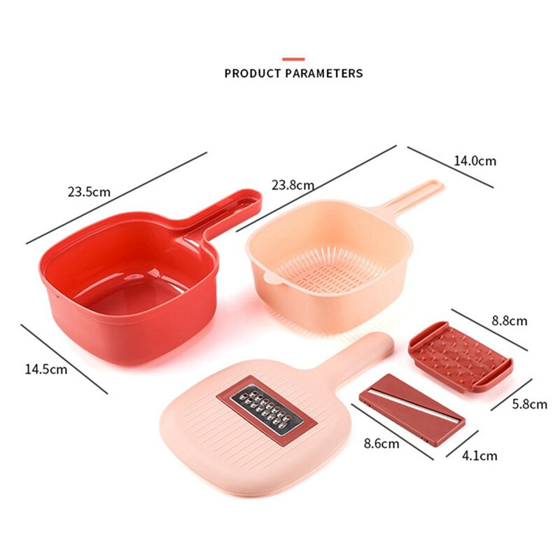 Többfunkciós zöldségvágó, vízkanál alakú, kétrétegű lefolyó, 2 pengés gyümölcs- és zöldségszeletelő reszelő