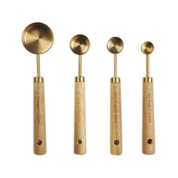 Комплект мерителни лъжици Дървена дръжка От неръждаема стомана Мерителна лъжица Комплект инструменти за печене Кухненски аксесоари