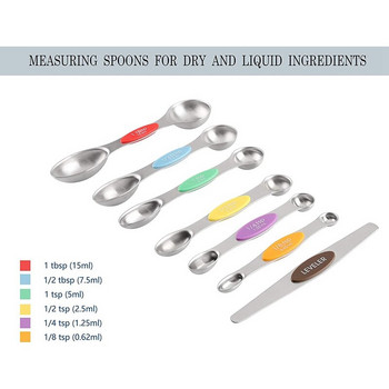Мерителни лъжички, 6 двустранни магнитни мерителни лъжички, Нивелир, мини мерителни лъжички за сухи и течни съставки