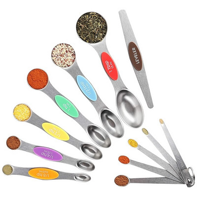 Mérőkanalak, 6 kétoldalas mágneses mérőkanál, szintező, mini mérőkanál száraz és folyékony hozzávalókhoz